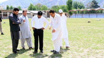 DC Swat Shahid Mehmood is inspecting the developmental work in Grassy Ground Mingora Swat.