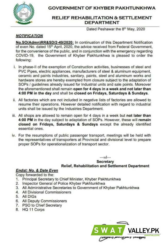 *قومی رابطہ کمیٹی کے فیصلوں کی روشنی میں حکومت خیبر پختونخوا نے لاک ڈاون میں نرمی کے حوالے سے اہم فی