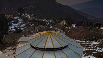 مالم جبہ، سوات ویلی۔۔Aerial view of Malam Jabba after sunset(also Maalam J