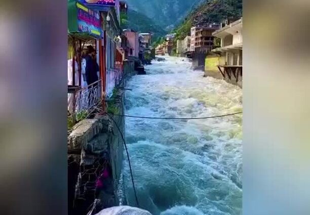 Spectacular view of Bahrain, Swat Valley.  Bahrain is a beautiful town located i