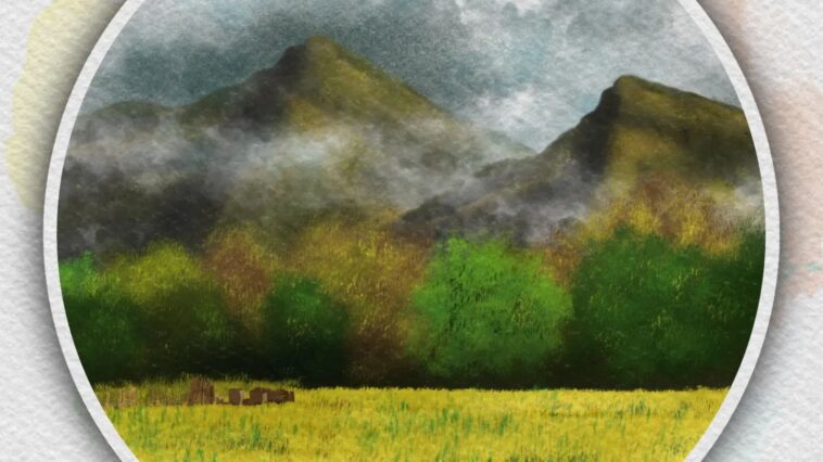 Watercolor illustration of the way to Marghuzar, Swat